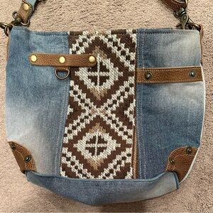 Myra Bag Blue and Brown Crossbody Bag-EUC